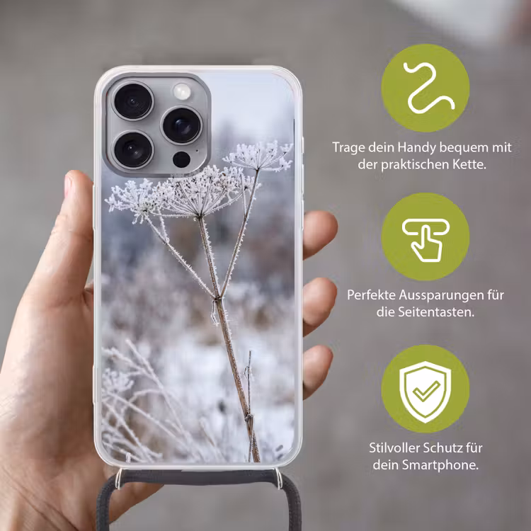 Schermbloem - Rijp - Kristallen - Winter - Delicaat Hoesje iPhone 16 Pro Max met koord klein -sfeer2_DE