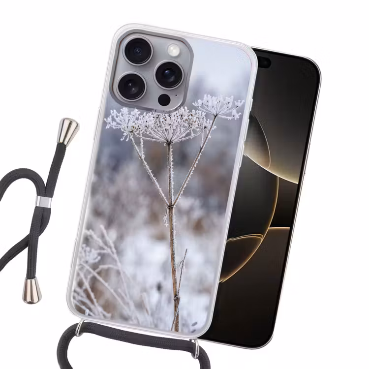 Schermbloem - Rijp - Kristallen - Winter - Delicaat Hoesje iPhone 16 Pro Max met koord klein -sfeer1