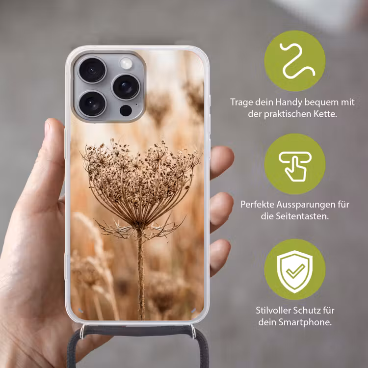 Schermbloem - Droogbloem - Winter - Beige - Minimalistisch Hoesje iPhone 16 Pro Max met koord klein -sfeer2_DE