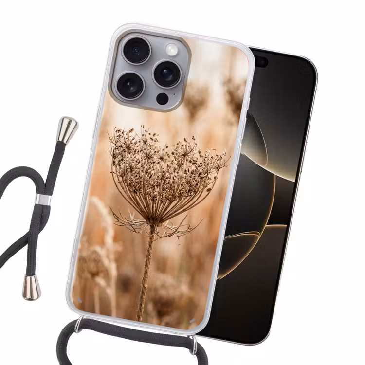 Schermbloem - Droogbloem - Winter - Beige - Minimalistisch Hoesje iPhone 16 Pro Max met koord klein -sfeer1