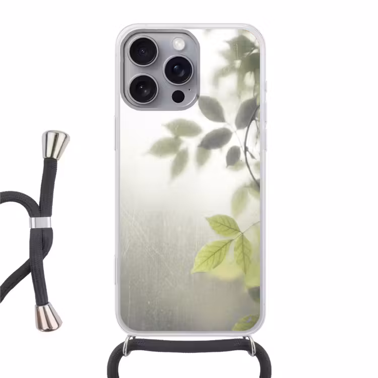 Blad - Schaduw - Natuur - Abstract - Groen Hoesje iPhone 16 Pro Max met koord klein -3d