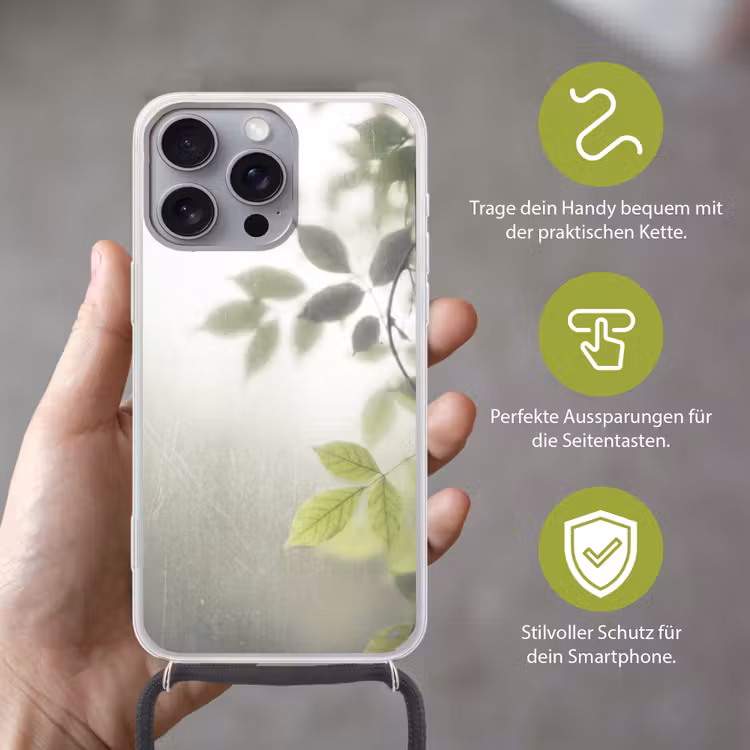 Blad - Schaduw - Natuur - Abstract - Groen Hoesje iPhone 16 Pro Max met koord klein -sfeer2_DE