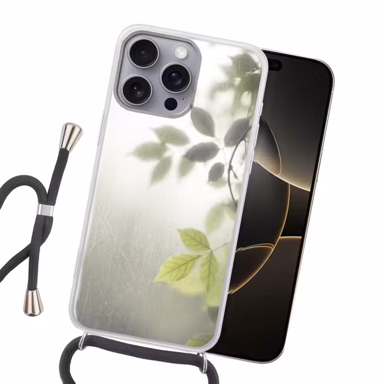 Blad - Schaduw - Natuur - Abstract - Groen Hoesje iPhone 16 Pro Max met koord klein -sfeer1