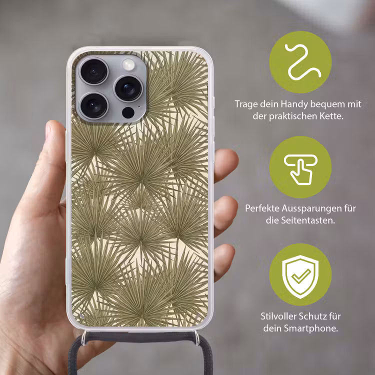 Blad - Tropisch - Patroon - Natuur - Groen Hoesje iPhone 16 Pro Max met koord klein -sfeer2_DE