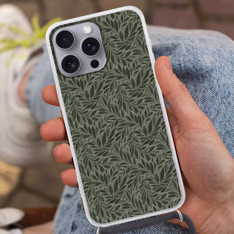 Bladeren - Organisch - Groen Hoesje iPhone 16 Pro Max met koord klein 804 -sfeer3