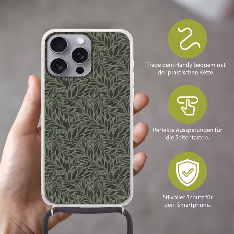Bladeren - Organisch - Groen Hoesje iPhone 16 Pro Max met koord klein 804 -sfeer2_DE