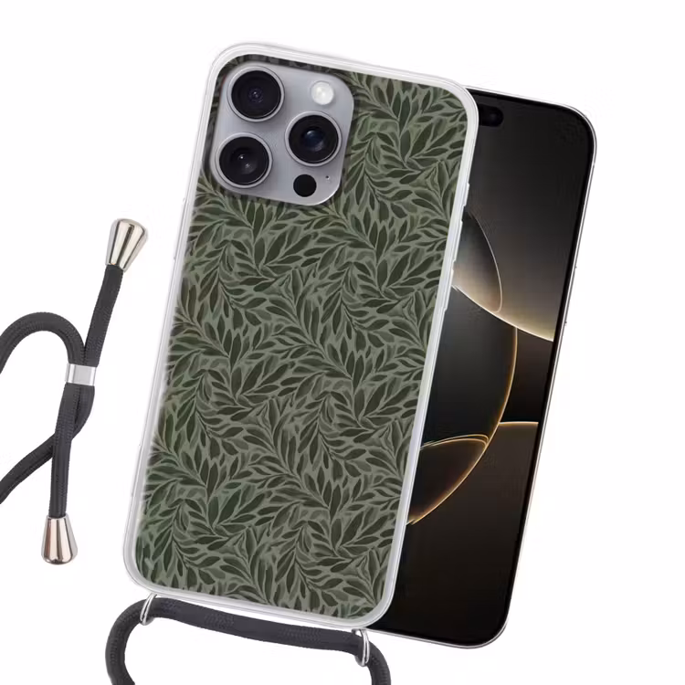 Bladeren - Organisch - Groen Hoesje iPhone 16 Pro Max met koord klein 804 -sfeer1