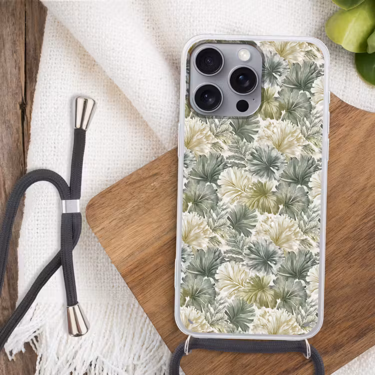 Bladeren - Botanisch - Groen Hoesje iPhone 16 Pro Max met koord klein 804 -sfeer4