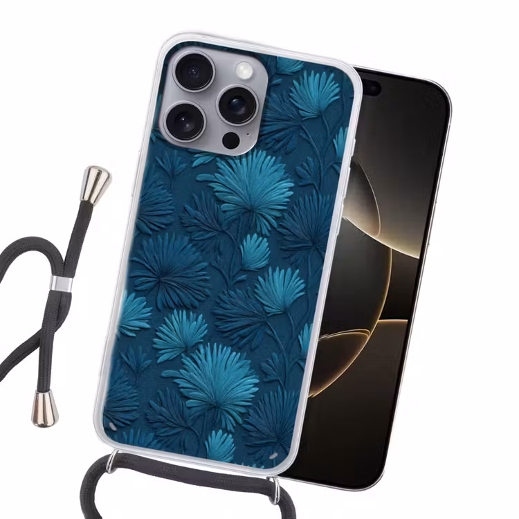 Bladeren - Reliëf - Patroon - Oceaanblauw - Modern Hoesje iPhone 16 Pro Max met koord klein 804 -sfeer1