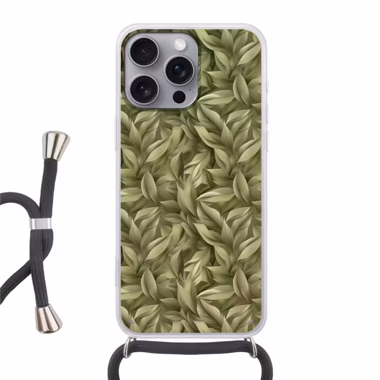 Bladeren - Modern - Groen Hoesje iPhone 16 Pro Max met koord klein 804 -3d