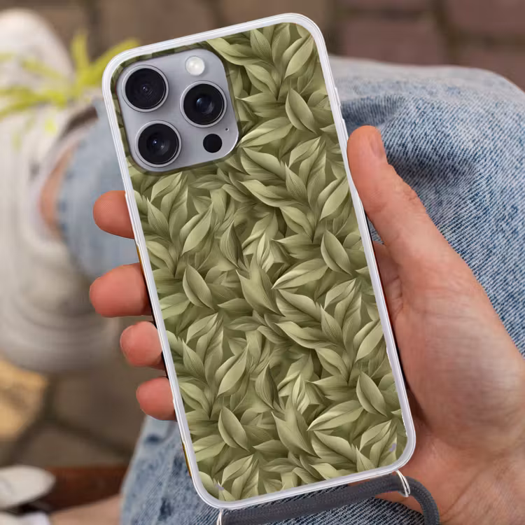 Bladeren - Modern - Groen Hoesje iPhone 16 Pro Max met koord klein 804 -sfeer3