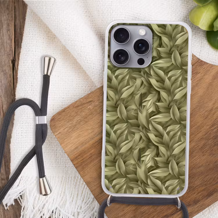 Bladeren - Modern - Groen Hoesje iPhone 16 Pro Max met koord klein 804 -sfeer4