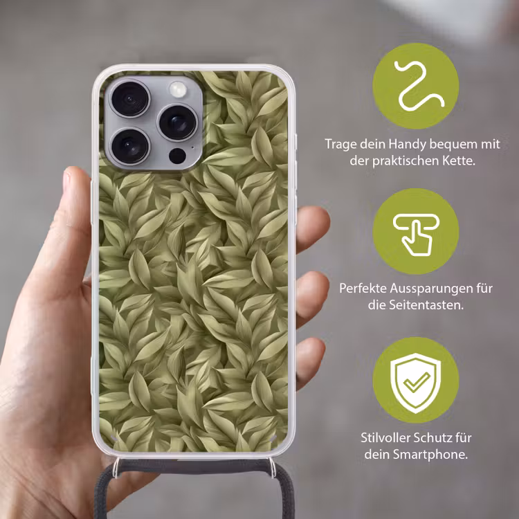 Bladeren - Modern - Groen Hoesje iPhone 16 Pro Max met koord klein 804 -sfeer2_DE