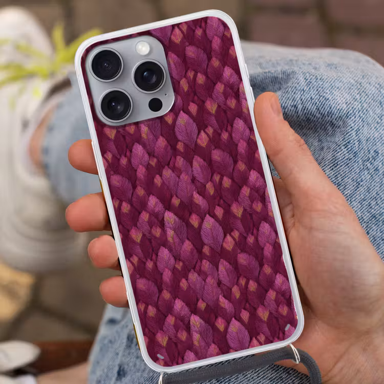 Bladeren - Patroon - Burgundy Hoesje iPhone 16 Pro Max met koord klein 804 -sfeer3