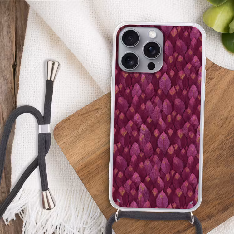 Bladeren - Patroon - Burgundy Hoesje iPhone 16 Pro Max met koord klein 804 -sfeer4