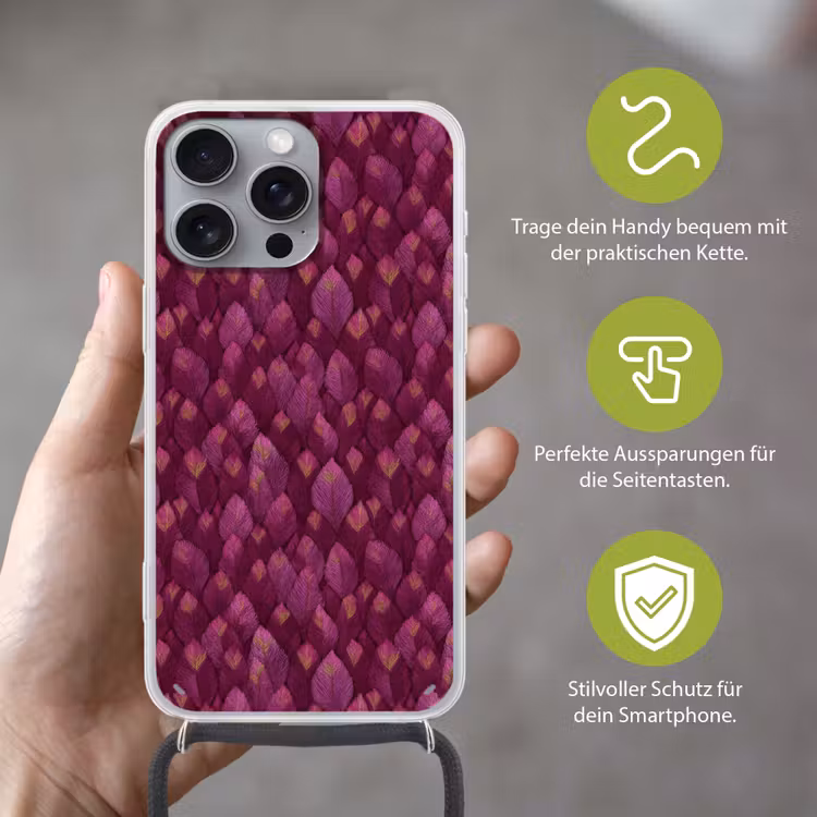 Bladeren - Patroon - Burgundy Hoesje iPhone 16 Pro Max met koord klein 804 -sfeer2_DE