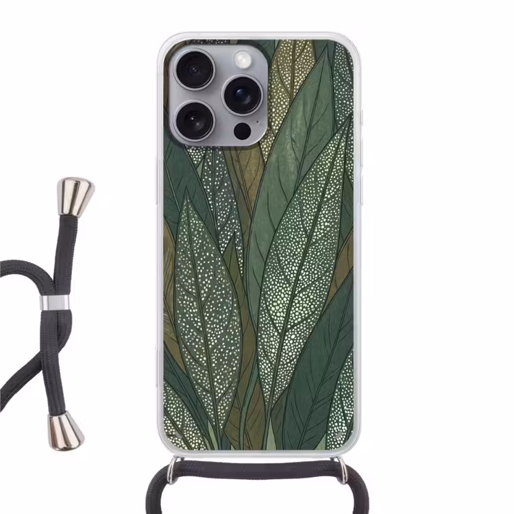 Bladeren - Patroon - Gestippeld - Natuur - Groen Hoesje iPhone 16 Pro Max met koord klein -3d