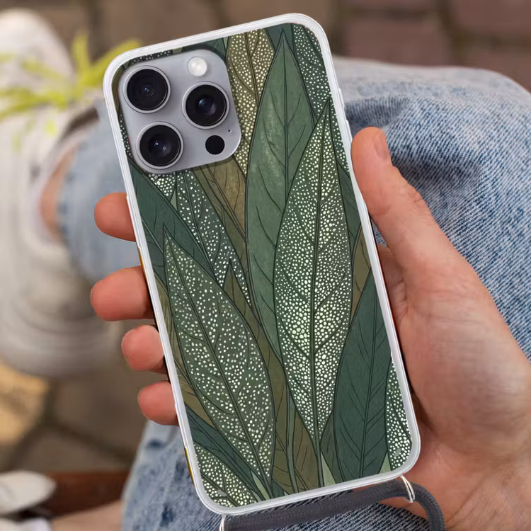 Bladeren - Patroon - Gestippeld - Natuur - Groen Hoesje iPhone 16 Pro Max met koord klein -sfeer3