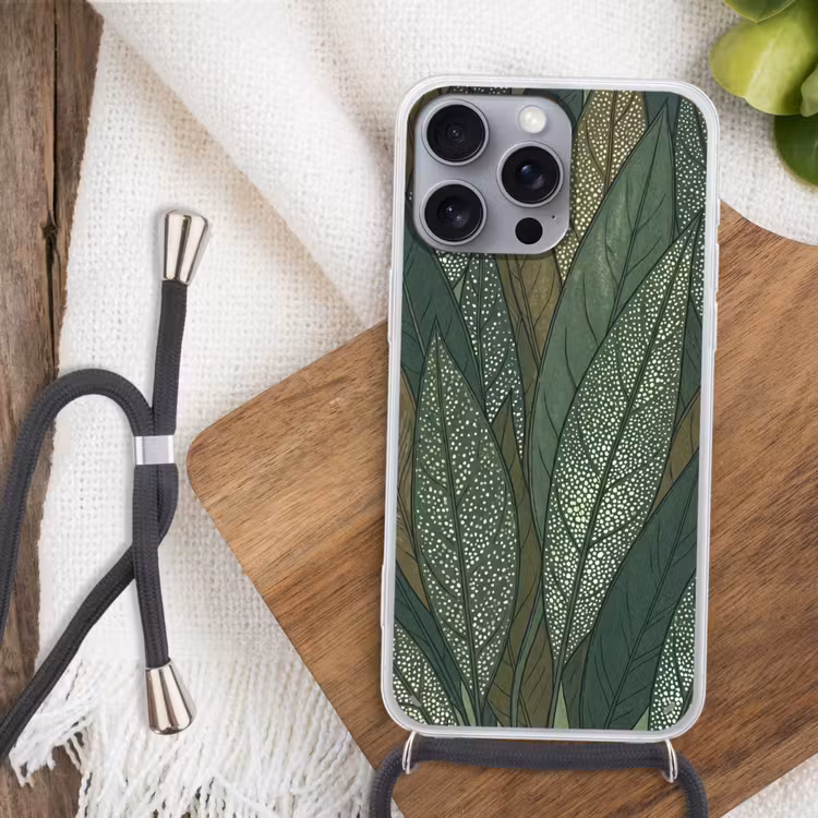 Bladeren - Patroon - Gestippeld - Natuur - Groen Hoesje iPhone 16 Pro Max met koord klein -sfeer4