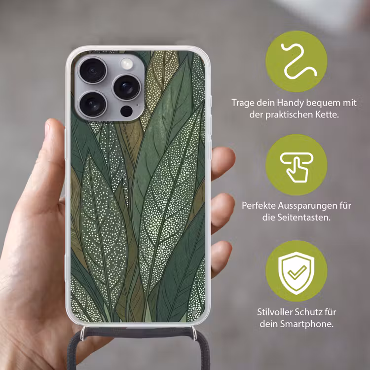 Bladeren - Patroon - Gestippeld - Natuur - Groen Hoesje iPhone 16 Pro Max met koord klein -sfeer2_DE