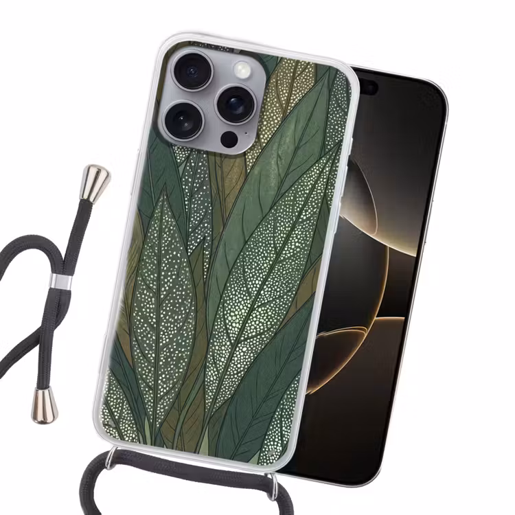 Bladeren - Patroon - Gestippeld - Natuur - Groen Hoesje iPhone 16 Pro Max met koord klein -sfeer1