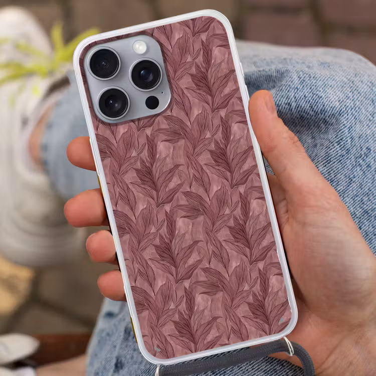 Bladeren - Patroon - Paars Hoesje iPhone 16 Pro Max met koord klein 804 -sfeer3