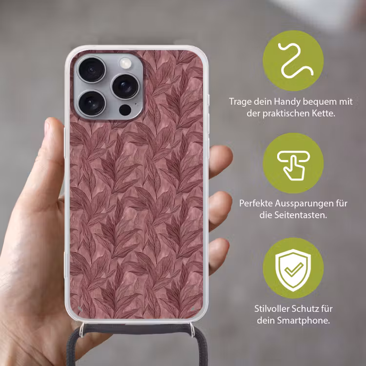 Bladeren - Patroon - Paars Hoesje iPhone 16 Pro Max met koord klein 804 -sfeer2_DE