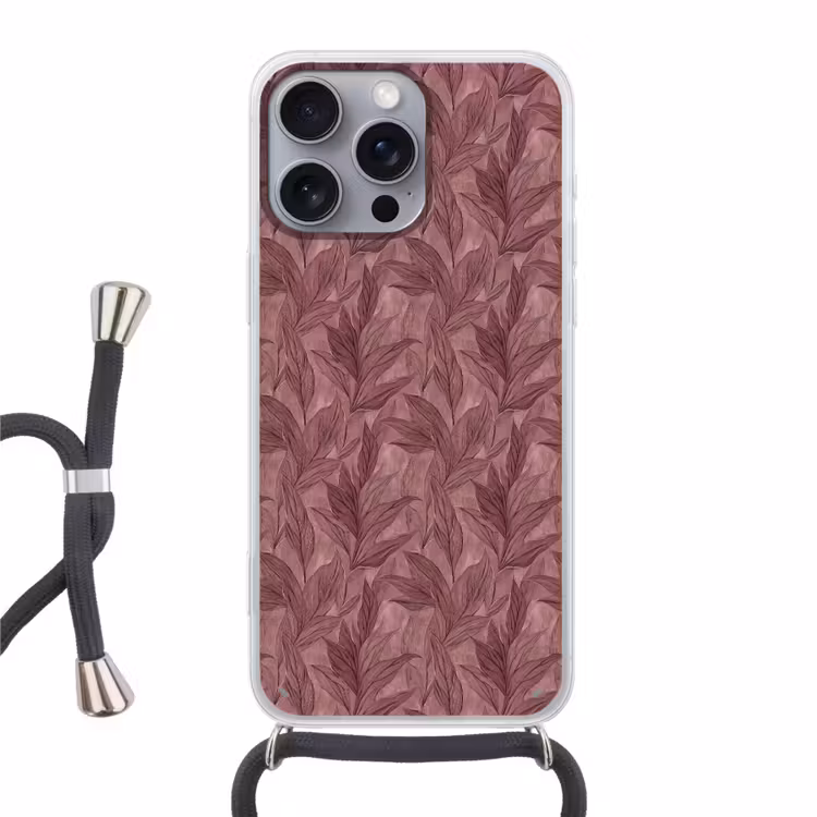 Bladeren - Patroon - Paars Hoesje iPhone 16 Pro Max met koord klein 804 -3d