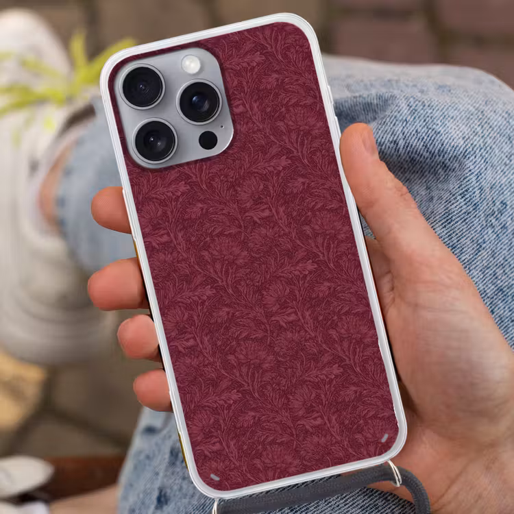 Bladeren - Patroon - Paars Hoesje iPhone 16 Pro Max met koord klein 804 -sfeer3