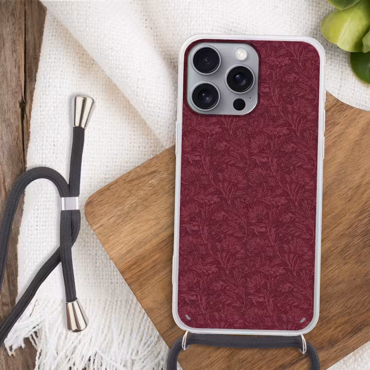 Bladeren - Patroon - Paars Hoesje iPhone 16 Pro Max met koord klein 804 -sfeer4