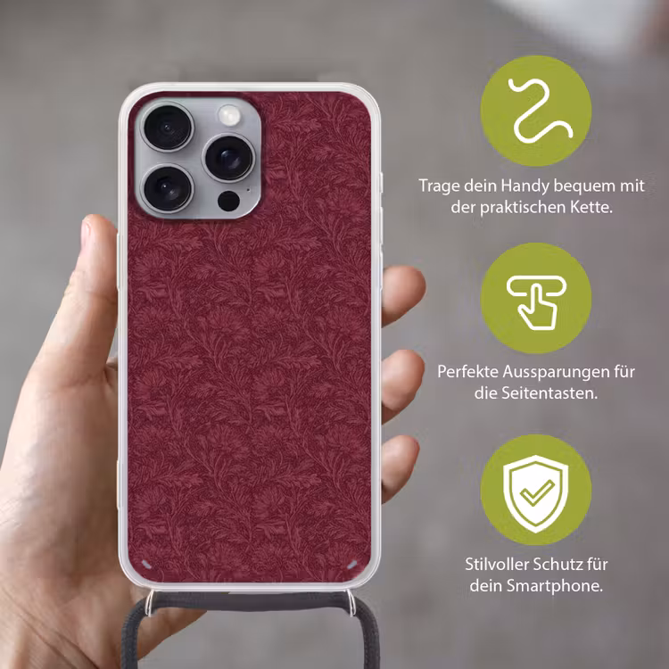 Bladeren - Patroon - Paars Hoesje iPhone 16 Pro Max met koord klein 804 -sfeer2_DE