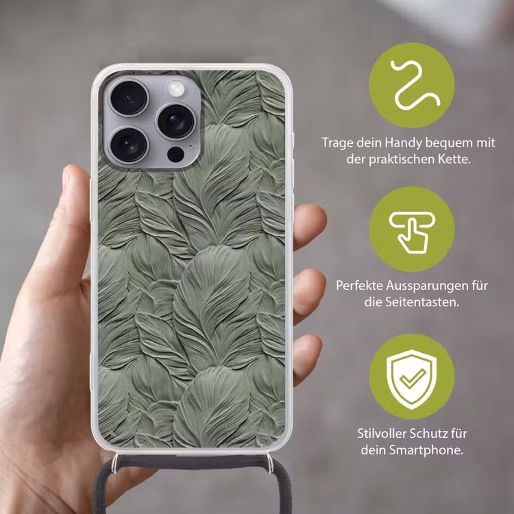 Bladeren - Textuur - Groen Hoesje iPhone 16 Pro Max met koord klein 804 -sfeer2_DE
