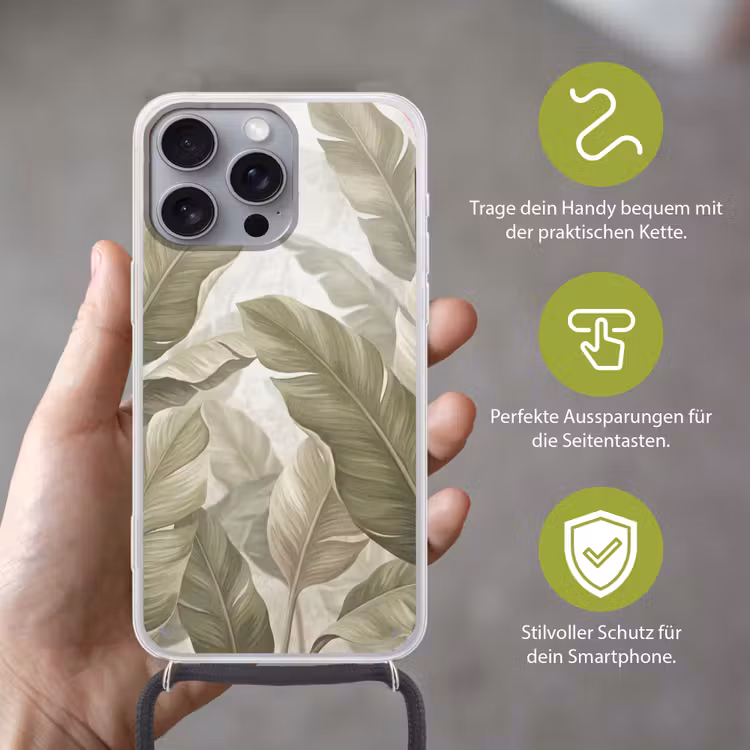 Bladeren - Tropisch - Natuur - Abstract - Beige Hoesje iPhone 16 Pro Max met koord klein -sfeer2_DE