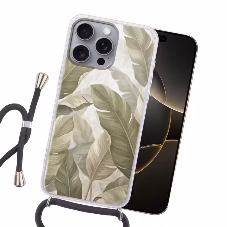 Bladeren - Tropisch - Natuur - Abstract - Beige Hoesje iPhone 16 Pro Max met koord klein -sfeer1