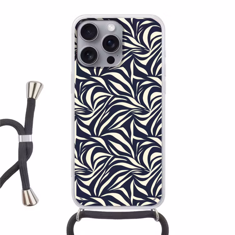 Bladvormen - Blauw - Patroon - Wit Hoesje iPhone 16 Pro Max met koord klein 804 -3d