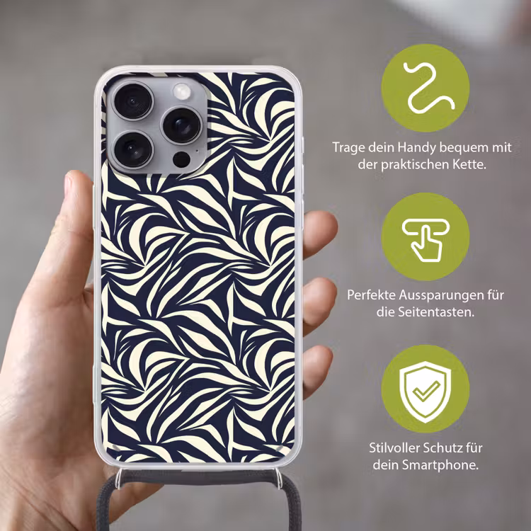 Bladvormen - Blauw - Patroon - Wit Hoesje iPhone 16 Pro Max met koord klein 804 -sfeer2_DE