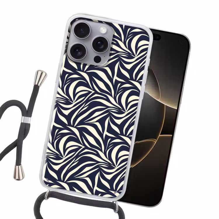 Bladvormen - Blauw - Patroon - Wit Hoesje iPhone 16 Pro Max met koord klein 804 -sfeer1