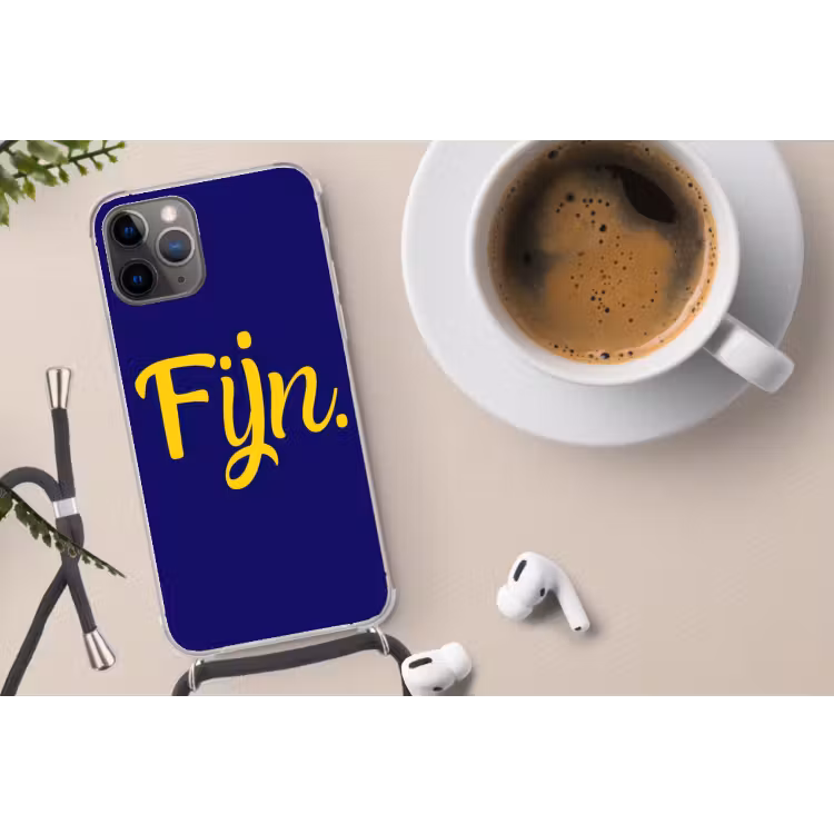 Blauw - Geel - Fijn Hoesje iPhone 12 Pro met koord klein -oordop