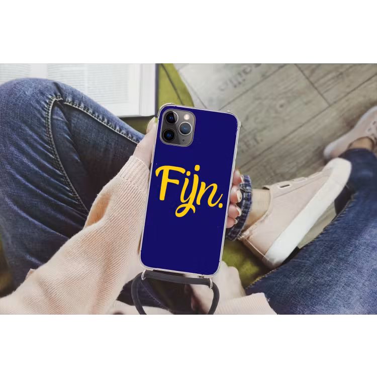 Blauw - Geel - Fijn Hoesje iPhone 12 Pro met koord klein -hand