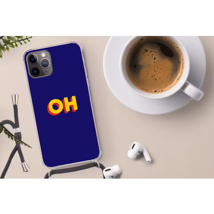 Blauw - Geel - OH - Schaduw Hoesje iPhone 12 Pro met koord klein -oordop