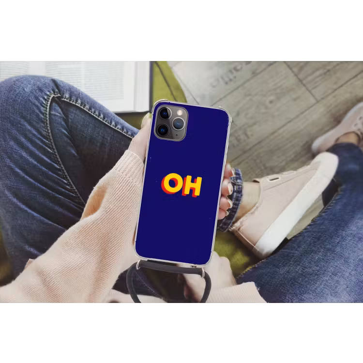 Blauw - Geel - OH - Schaduw Hoesje iPhone 12 Pro met koord klein -hand