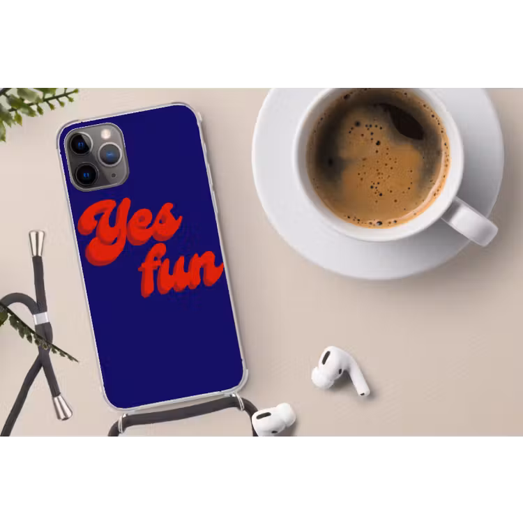 Blauw - Rood - Yes fun - 3D Hoesje iPhone 12 Pro met koord klein -oordop