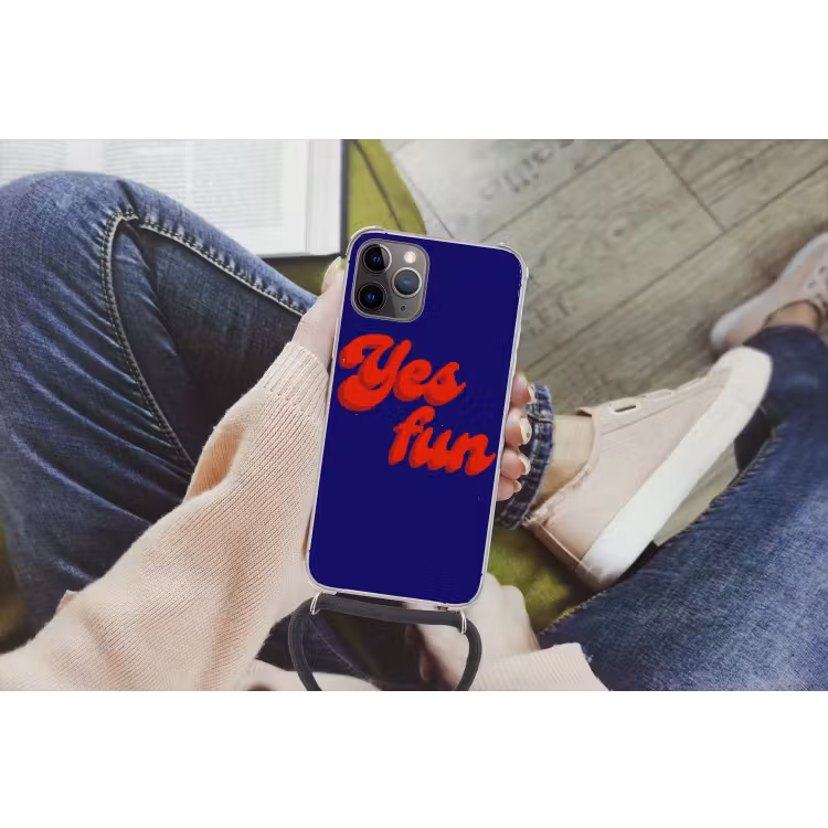 Blauw - Rood - Yes fun - 3D Hoesje iPhone 12 Pro met koord klein -hand