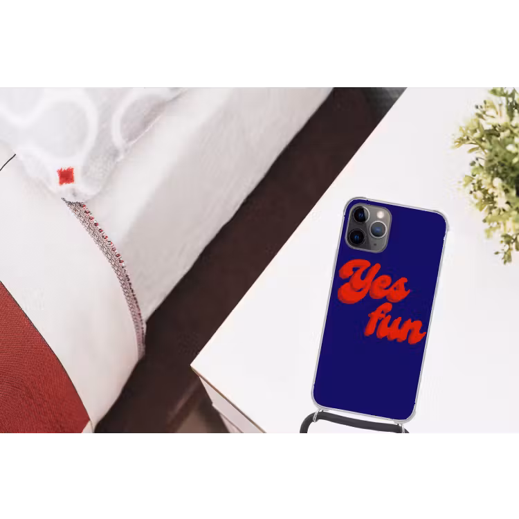 Blauw - Rood - Yes fun - 3D Hoesje iPhone 12 Pro met koord klein -kamer