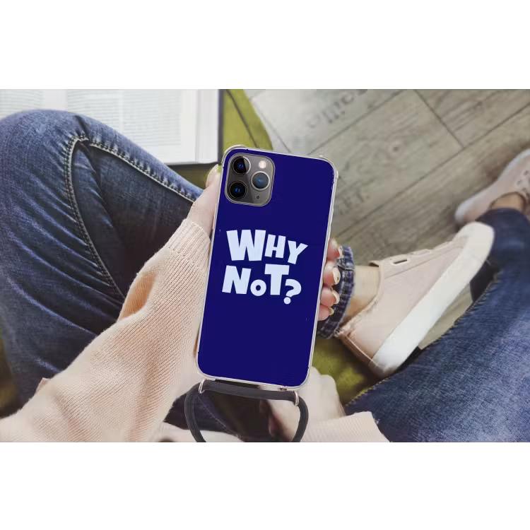 Blauw - Why not - Minimalistisch Hoesje iPhone 12 Pro met koord klein -hand