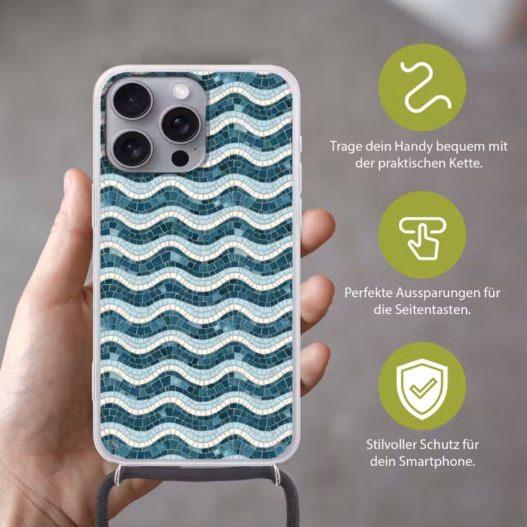 Blauw - Wit - Mozaïek - Golvend Hoesje iPhone 16 Pro Max met koord klein 804 -sfeer2_DE