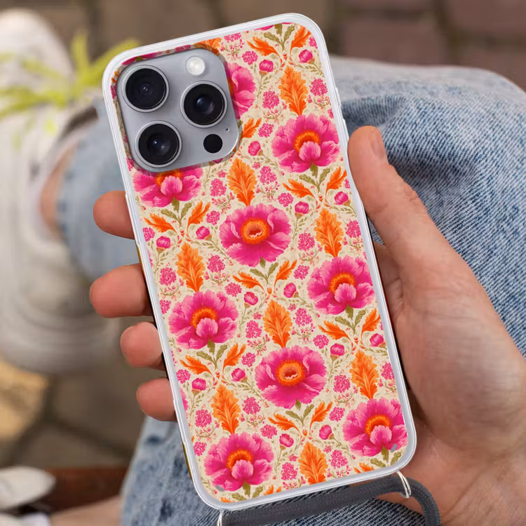 Bloemen - Barok - Roze - Oranje Hoesje iPhone 16 Pro Max met koord klein 804 -sfeer3