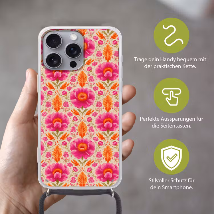 Bloemen - Barok - Roze - Oranje Hoesje iPhone 16 Pro Max met koord klein 804 -sfeer2_DE