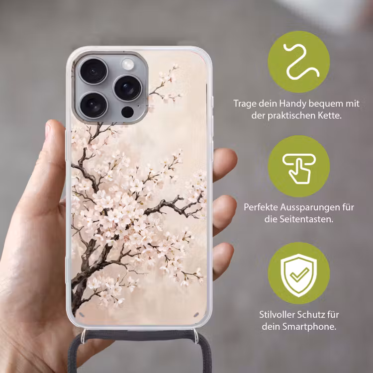 Bloesem - Illustratie - Taupe Hoesje iPhone 16 Pro Max met koord klein -sfeer2_DE