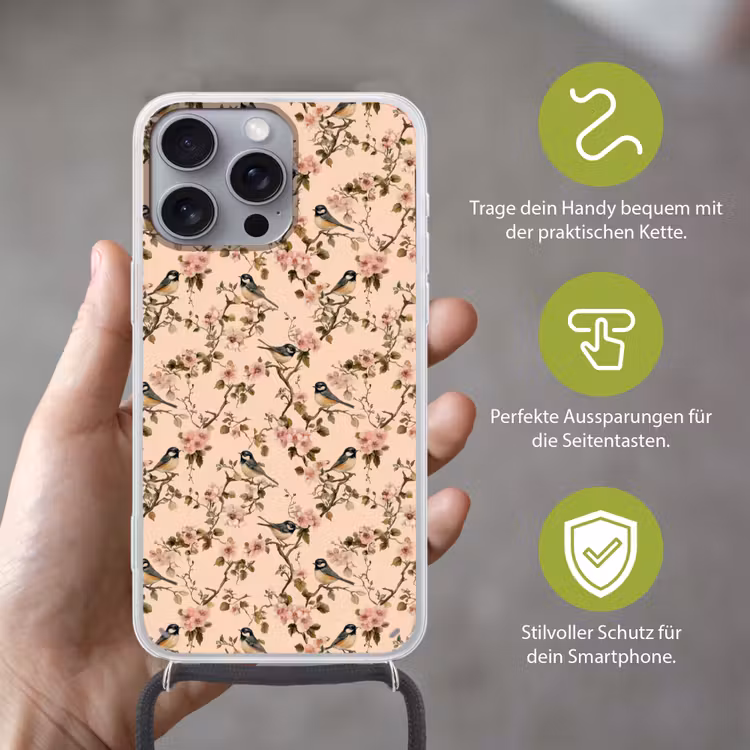 Bloesem - Koolmees - Roze Hoesje iPhone 16 Pro Max met koord klein 804 -sfeer2_DE